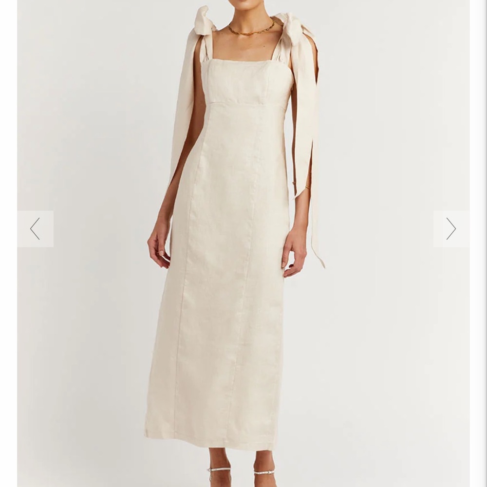 DISSH Aisle Pearl Linen Bow MIDI Dress